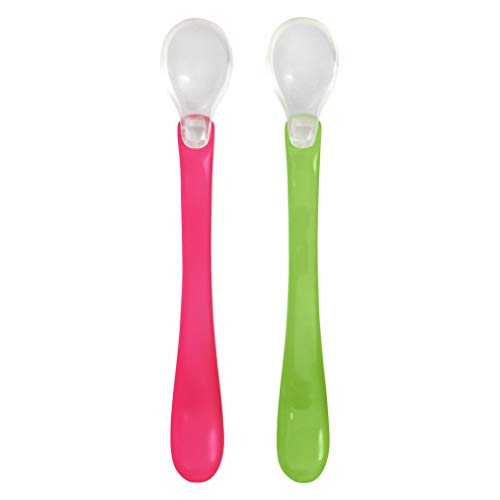 Product Cover green sprouts Feeding Spoons (2 pack) | Gently transitions baby to pureed foods | Silicone tip is soft on gums, Long, curved handle for easy feeding, Built-in spoon rest, Dishwasher safe