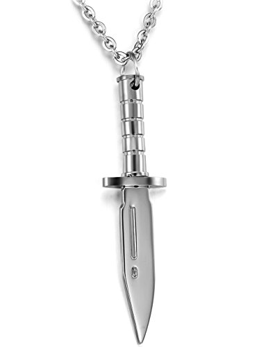 Product Cover Hamoery Men Women Punk Stainless Steel Knife Dagger Chain Pendant Necklace(Silver)