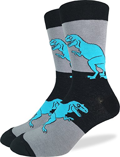 Product Cover Good Luck Sock Men's Grey T-Rex Dinosaur Crew Socks,Large (Shoe size 7-12),Black
