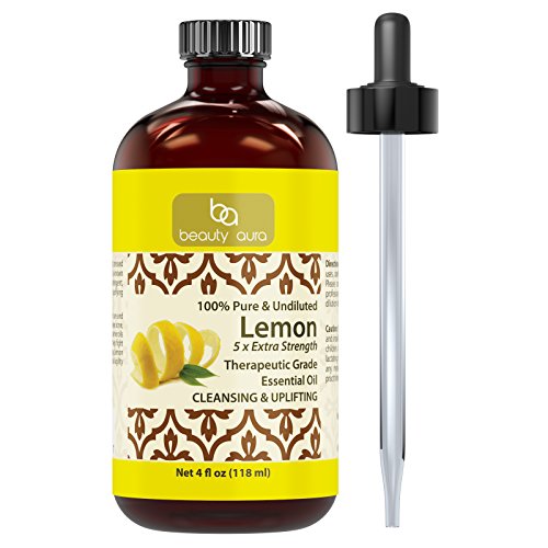 Product Cover Beauty Aura 100% Pure Lemon (5 x Extra Strength) Essential Oil 4 oz * Made from Real Lemon peels * Ideal for Aromatherapy & for DIY Products