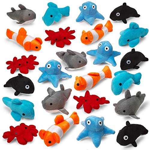 Product Cover Kicko Sea-Life Plush Toys - 3 Inches - 24 Assorted Pieces - for Kids, Babies, Adults, Decorations, Bedtime, Sleep, Play, and Education