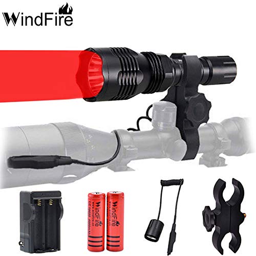 Product Cover WINDFIRE WF802 Waterproof 350 Lumens 250 Yards Red Cree LED Coyote Hog Fox Predator Varmint Hunting Light Kits with Remote Pressure Switch & Scope Mount Holder & Spare 18650 Battery and Charger