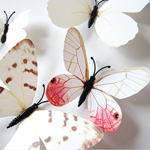 Product Cover Topixdeals Wall Decal Butterfly, 36PCS 3D White Butterfly Stickers with Sponge Gum and Pins, Removable Butterfly Wall Sticker Decals for Room Home Nursery Decor