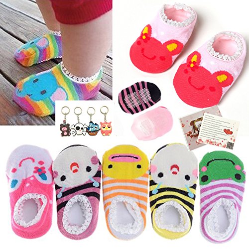 Product Cover Fly-love 5 Pairs Cute Baby Toddler Stripes Anti Slip Skid Socks No-Show Crew Boat Sock for 6-18 Month