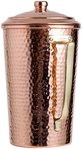 Product Cover New* CopperBull 2017 Heavy Gauge 1mm Solid Hammered Copper Water Moscow Mule Serving Pitcher Jug with Lid, 2.2-Quart (Hammered Copper)