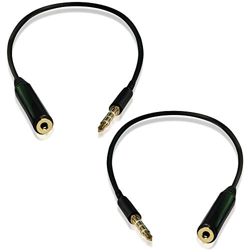 Product Cover 3.5mm Plug to 3.5mm Socket Extension Lead for AUX Inputs (Pack of 2) - 20cm Male to Female Audio Jack Stereo Cable - Connects Credit Card Reader, Smart TV, Speaker, Car Radio, MP3 Player, Smartphones