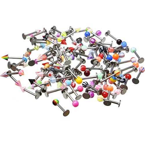 Product Cover Oasis Plus 100PCS 16g 316L Surgical Steel Monroe Labret Ring Lip Chin Stud Tragus Earring Bar Body Piercing Kit