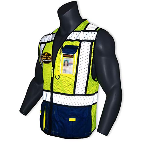Product Cover KwikSafety (Charlotte, NC) SHERIFF (Multi-Use Pockets) Class 2 ANSI High Visibility Reflective Safety Vest Heavy Duty Solid/Mesh and with zipper HiVis Construction Surveyor Work Mens Blue SMALL