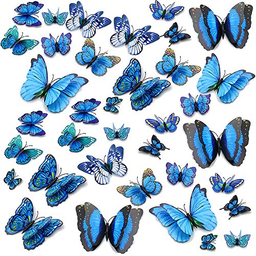 Product Cover Topixdeals Wall Decal Butterfly, 36 PCS 3D Butterfly Stickers with Double Wings, Sponge Gum and Pins, Removable Wall Sticker Decals for Room Home Nursery Decor