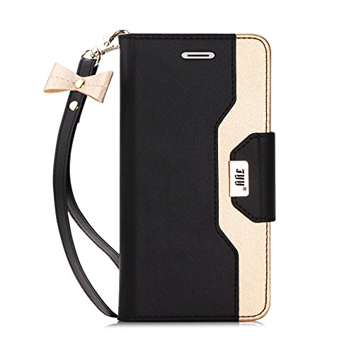 Product Cover FYY Leather Case with Mirror for iPhone 6S Plus/iPhone 6 Plus, Leather Wallet Flip Folio Case with Mirror and Wrist Strap for iPhone 6S Plus/6 Plus Black