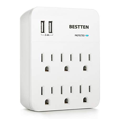 Product Cover BESTTEN 6-Outlet Wall Mount Surge Protector with 2 USB Charging Ports, 900 Joule Surge Suppression Rating, 15A/125V/1875W, ETL Listed, White