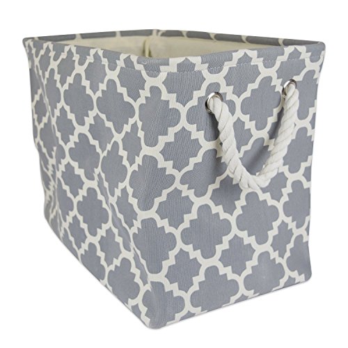 Product Cover DII Collapsible Polyester Storage Basket or Bin with Durable Cotton Handles, Home Organizer Solution for Office, Bedroom, Closet, Toys, Laundry (Medium - 16x10x12), Gray Lattice