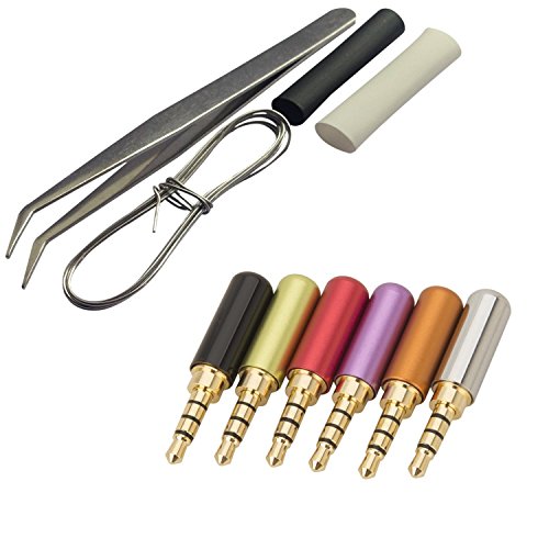 Product Cover Timibis 6Pcs 4 Pole 3.5mm Male Repair headphone Stereo Jack Plug Metal Audio Soldering & Spring Connector Adaptor Tool