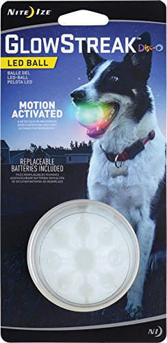 Product Cover Nite Ize GlowStreak LED Dog Ball, Bounce-Activated Light Up Dog Ball, Replaceable Batteries, Disc-O Color Changing LED