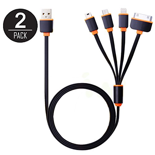 Product Cover [2 Pack] USB Charging Cable, 4 in 1 Multiple USB Charger Cable Adapter Connector with Micro USB/Mini USB Ports Compatible with Phone, iPad Air Mini, iPod Touch Nano, Galaxy and More