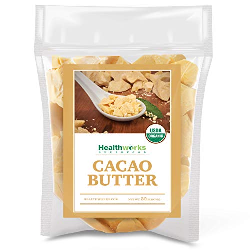 Product Cover Healthworks Cacao Butter (32 Ounces / 2 Pounds) Organic | Unrefined Non-Deodorized Cocoa | Certified Organic from Peru | Sugar-Free, Keto, Vegan & Non-GMO | Antioxidant Superfood