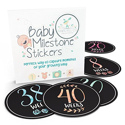 Product Cover Pregnancy Stickers | 16 Baby Belly Bump Weekly Milestone Sticker for Mom-to-Be Up to 40 Weeks | Includes 4 Adorable Bonus Stickers | Great for Journal Keepsake Box | Perfect Gift Ideas for Women