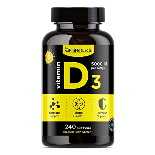 Product Cover Vitamin D3 5000 IU - Extra Virgin Olive Oil for Maximum Absorption - Sunshine Vitamin for Immune and Mood Support - Cholecalciferol from Lanolin for Healthy Bones Muscle Teeth [240 Softgels]