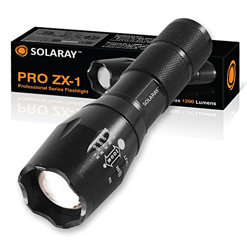 Product Cover SOLARAY Handheld LED Tactical Flashlight - Professional Series ZX-1 - Super Bright Flashlights - High Lumen - 5 Light Modes, Adjustable Focus, Outdoor Water Resistant - Perfect for Camping and Hiking