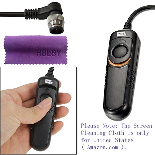 Product Cover Pixel Remote Commander Shutter Release Cable DC0 for Nikon Fujifilm Kodak Cameras with Pholsy Screen Cleaning Cloth, Replaces Nikon MC-30A