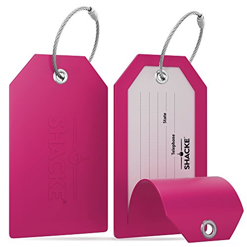 Product Cover Shacke Luggage Tags with Full Back Privacy Cover w/Steel Loops - Set of 2 (Pink)
