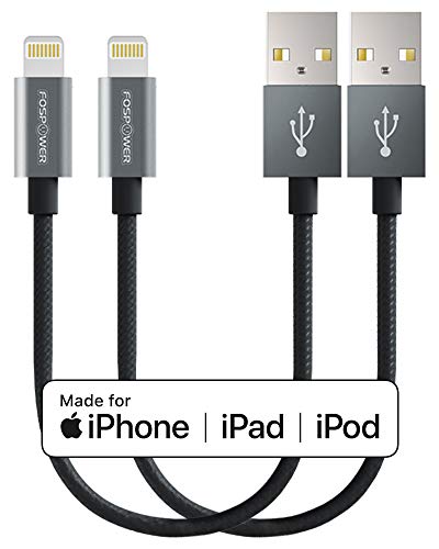 Product Cover FosPower [2 Pack, 6-inch] Apple MFi Certified Lightning to USB Cable [Nylon Braided | Full Speed Charging] Apple iPhone 11 / 11 Pro / 11 Pro Max, iPad 10.2 inch (Gray)