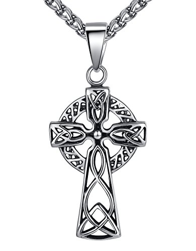 Product Cover Aoiy Men's Stainless Steel Celtic Cross Filigree Irish Knot Large Pendant Necklace, 24