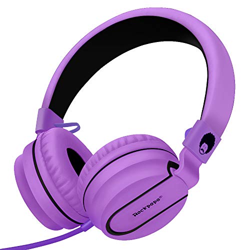 Product Cover RockPapa Stereo Adjustable Foldable Headphones Lightweight Headband Headsets with Microphone 3.5mm for Cellphones Smartphones iPhone Tablets Laptop Computer Mp3/4 DVD (Black/Purple)