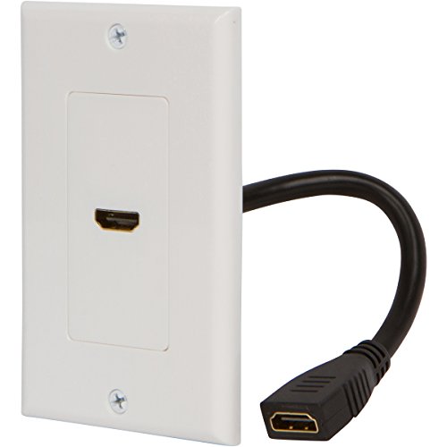 Product Cover Buyer's Point HDMI Wall Plate [UL Listed] with 6-Inch Pigtail Built-in Flexible Hi-Speed HDMI Cable with Ethernet, 2-Piece Decora, Single Outlet Port Insert, Perfect for Home Theater Systems(White)