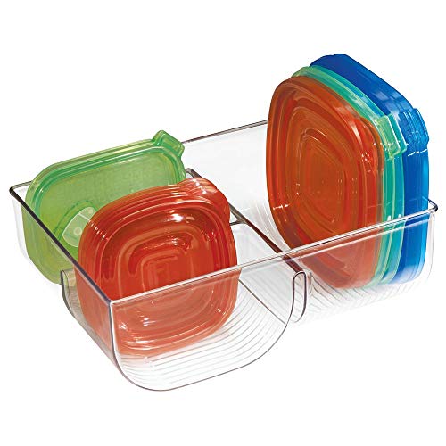 Product Cover mDesign Food Storage Container Lid Holder, 3-Compartment Plastic Organizer Bin for Organization in Kitchen Cabinets, Cupboards, Pantry Shelves - Clear