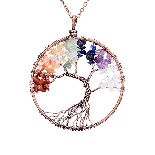 Product Cover sedmart Four Seasons Tree of Life Pendant Wire Wrapped Wisdom Ancient Copper Necklace Gemstone Chakra Jewelry