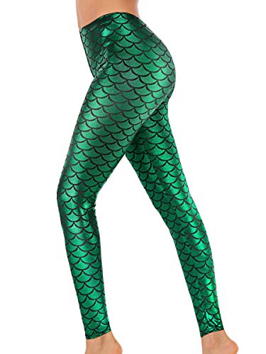 Product Cover Alaroo Shiny Fish Scale Mermaid Leggings for Women Pants Green S