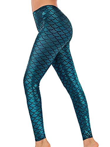 Product Cover Alaroo Stretch Mermaid Print Fish Scale Leggings Tights Light Blue Plus XXL