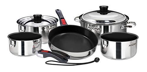 Product Cover Magma Products, A10-366-2-IND Gourmet Nesting Stainless Steel Induction Cookware Set with Non-Stick Ceramica (10 Piece)