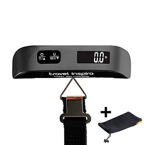 Product Cover travel inspira Digital Luggage Scales with Overweight Alert White Backlight LCD Display 110LB / 50KG - Black