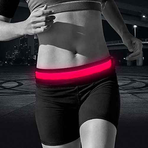 Product Cover Bseen USB Rechargeable Belt - LED Reflective Waist Belt for Running, Walking, Jogging & Cycling - LED Running Belt Fits for Women, Men & Kids - Reflective Strip - Fully Adjustable & Lightweight (Pink)