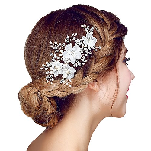 Product Cover Meiysh Bridal Flower Side Hair Clips Pearl Bridal Headpiece Wedding Accessories(Off White)
