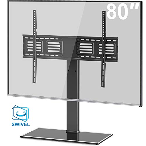Product Cover FITUEYES Universal TV Stand/Base Swivel Tabletop TV Stand with Mount for 50 to 80 inch Flat Screen TV 100 Degree Swivel, 4 Level Height Adjustable,Tempered Glass Base,Holds up to 198lbs Screens