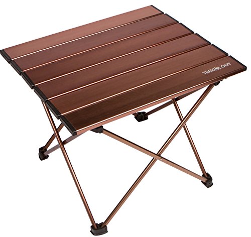 Product Cover TREKOLOGY Camping/Beach Table with Aluminum Table Top Portable Folding Table in a Bag for Beach, Picnic, Camp, Patio, Fishing, RV, Indoor, Brown Color