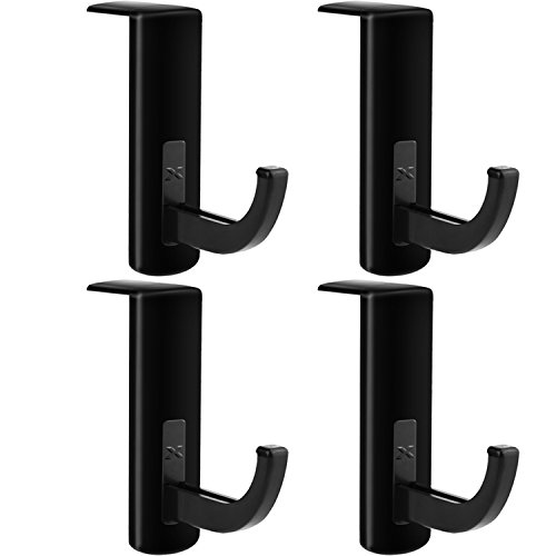 Product Cover Mudder 4 Pack Headphone Headset Hanger Monitor Stand Holder Headset Stick-on Hook, Black