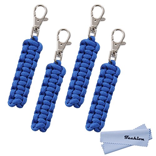Product Cover Techion 4 Pack Paracord Zipper Pulls for Backpacks, Tents, Trolley Cases, Traveling Cases, Jackets and Many Other Items That with Zippers (Blue)