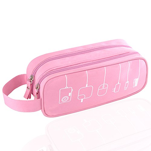 Product Cover Universal Cable Cord Holder Organizer/Electronics Accessories Healthcare & Grooming Kit USB Drive Shuttle-an All in One Travel Organizer (Pink)