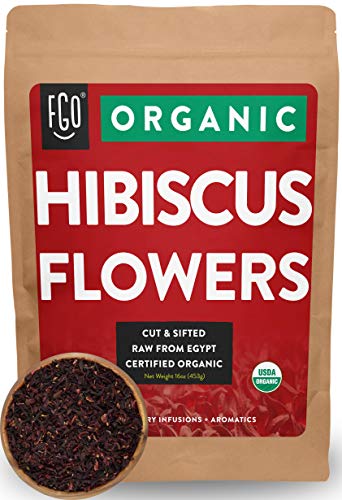 Product Cover Organic Hibiscus Flowers | Loose Tea (200+ Cups) | Cut & Sifted | 16oz/453g Resealable Kraft Bag |100% Raw From Egypt | by Feel Good Organics