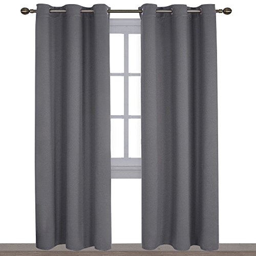 Product Cover NICETOWN 3 Pass Microfiber Noise Reducing Thermal Insulated Solid Ring Top Blackout Window Curtains/Drapes (2 Panels,42 x 84 Inch,Gray)