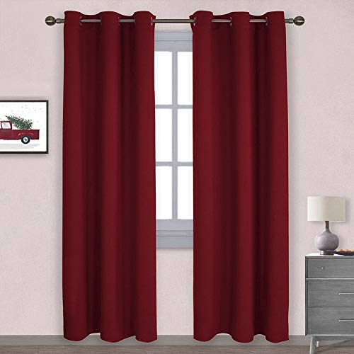 Product Cover NICETOWN Home Decorations Thermal Insulated Solid Grommet Top Blackout Living Room Curtains/Drapes for Christmas & Thanksgiving Gift (1 Pair,42 x 84 inches,Red)