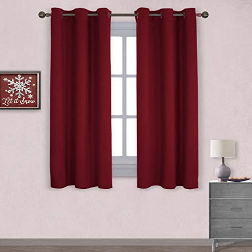 Product Cover NICETOWN Christmas Holiday Decor Thermal Insulated Solid Grommet Blackout Curtains/Drapes for Living Room (1 Pair,42 by 63 inches,Burgundy Red)
