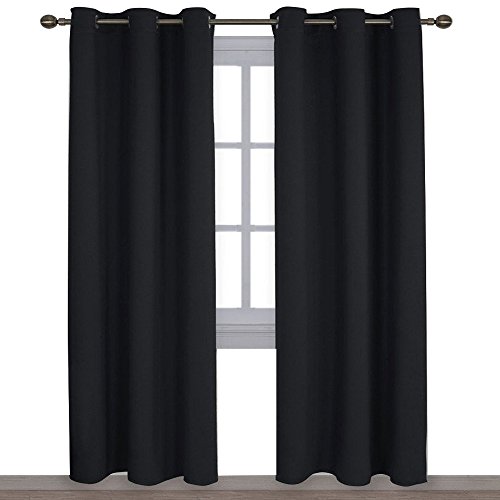 Product Cover NICETOWN Autumn/Winter Thermal Insulated Solid Grommet Blackout Curtains/Drapes for Living Room (Set of 2,42 inches by 84 Inch,Black)