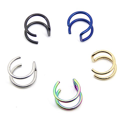 Product Cover CrazyPiercing 5PCS Piercing Women Girls Men 16G Stainless Steel Non-piercing Fake Lip Nose Ring Clip-on Cartilage Septum Earring Hoop (5 PCS)