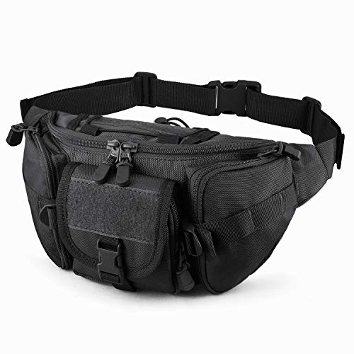 Product Cover DYJ Utility Multipurpose Molle Tactical Waist Bag Hip Pack Military Fanny Pack Compact Waterproof Hip Belt Bag Pouch Hiking Climbing Outdoor Bumbag (Black)