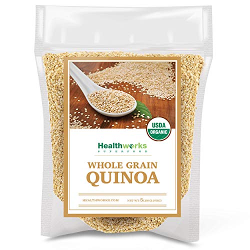 Product Cover Healthworks Quinoa White Whole Grain Raw Organic (80 Ounces / 5 Pounds) | Protein, Fiber & Iron | Peruvian Origin | Rice & Pasta Substitute